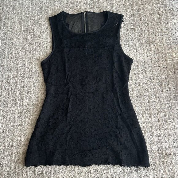 Express Women Medium M Black Lace Top Zip Back Stretch Fitted Goth 90s Rock Y2k - Picture 1 of 11